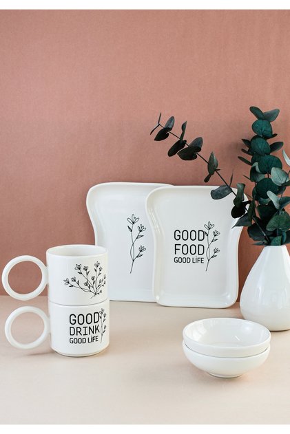 Flower Ceramic 6-Piece Toast Breakfast Set for 2 People