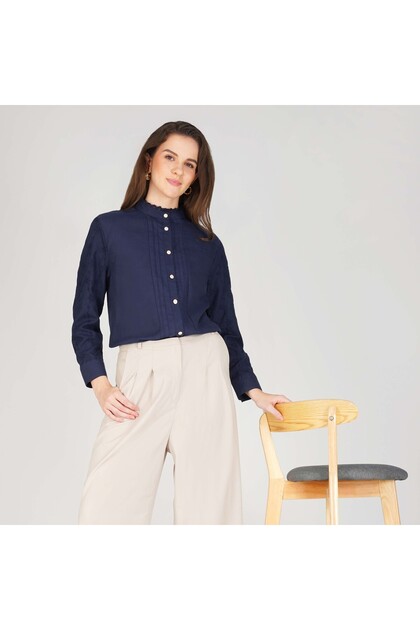Soft Crepe Ladies Shirt – High Neck and Full Sleeves with Embroidery, Available in 3 Colors