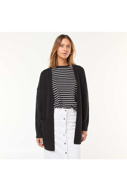 Open Front Long Cardigan BLACK