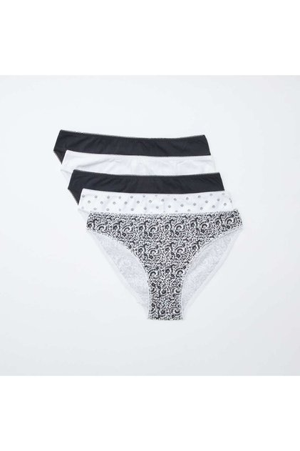 Pack of 5 pairs of briefs - plain and printed WHITE