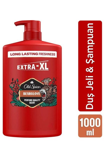 Bearglove Erkek Duş Jeli ve Şampuan 3'ü 1 Arada Vücut Saç Yüz 1000 ml XXL Büyük Boy