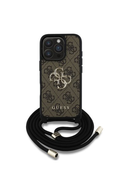 Θήκη για iPhone 16 Pro Max, Σκληρή θήκη 4G με μεγάλο λογότυπο και λουράκι καλωδίου, Λεπτή προστασία, Συμβατή, Καφέ