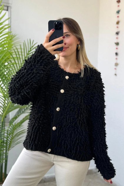 Crew Neck Knitwear Black Fringed Knitwear
