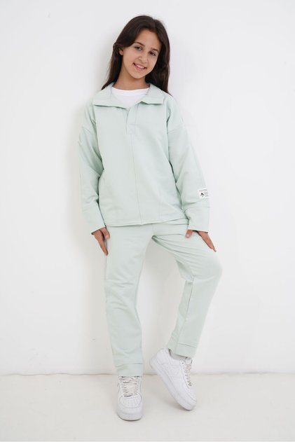 Girl's Two-Thread Tracksuit Set with Collar Detail