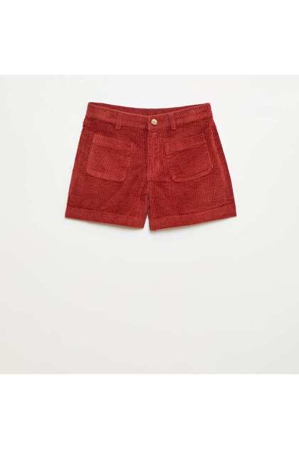 Corduroy Shorts with 2 Patch Pockets RED