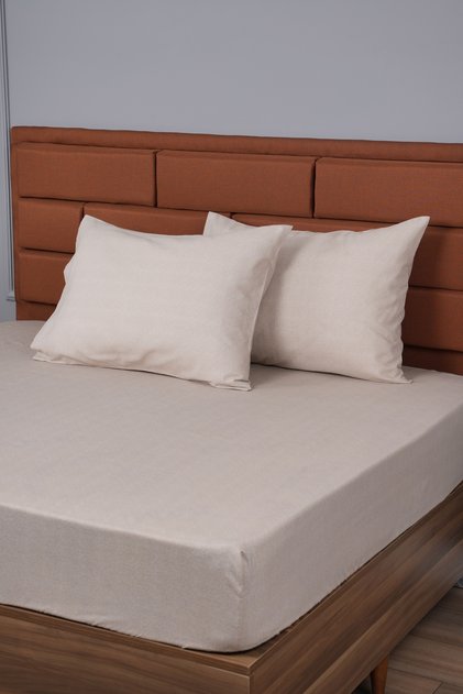 Double Fitted Sheet+2 Pillowcases Gift 160X200 Beige