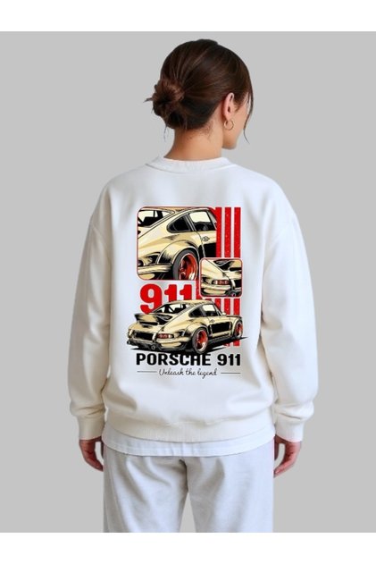 Unisex Long Sleeve Porsche 911 Car Rear Transfer Printed Crew Neck Sweatshirt