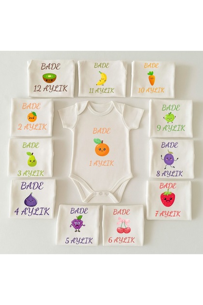 Unisex Baby 0-1 Year Old 12-Piece Monthly Baby Bodysuit Set with Snap Fasteners, Newborn Gift, 100% Cotton