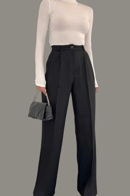 Grante Women's High Waist Pleated Fabric Trousers