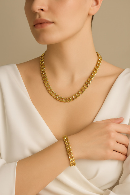 Women's Thick Chain Necklace and Bracelet
