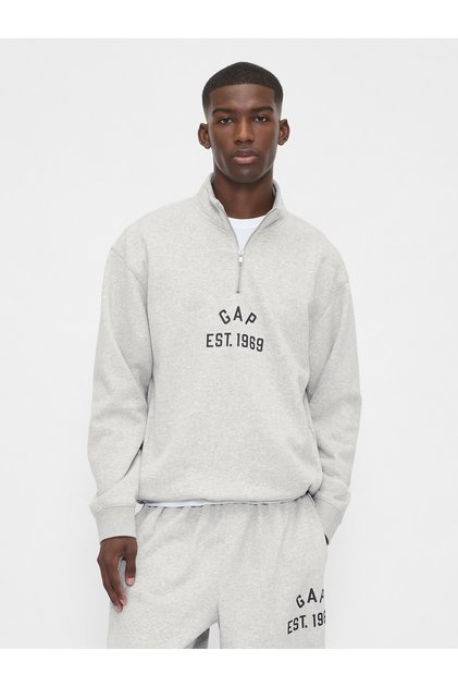 Erkek Gri VintageSoft Oversized Logo Yarım Fermuarlı Sweatshirt