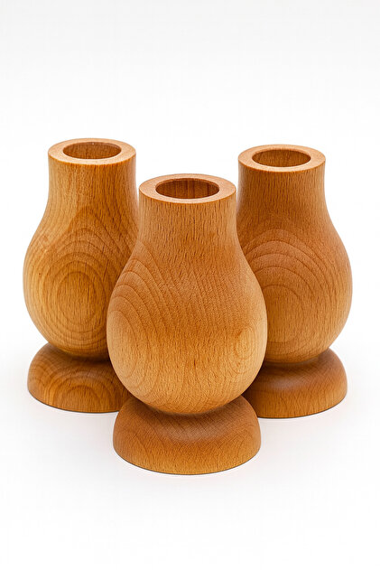 Doğal Otantik Ahşap Mumluk 12 cm (3 ADET)