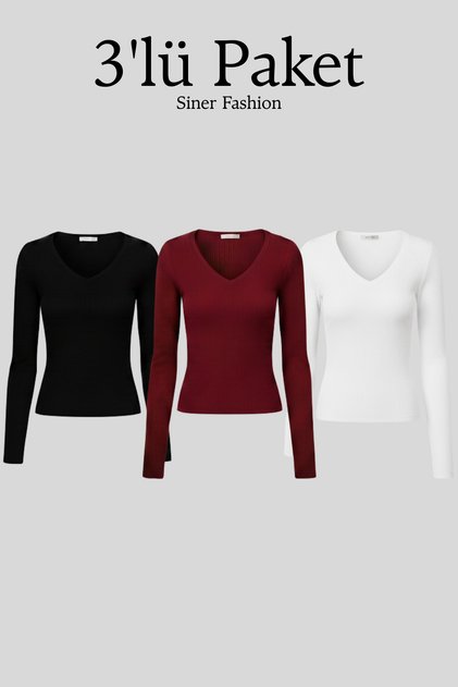 Women's 3-Pack V-Neck Ribbed Basic Blouse