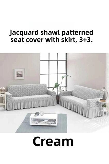 Shawl Pattern Jacquard Armchair, Sofa, Sofa Bed Cover, Lycra, Skirted, Seat Cover 3+3 (Two Pieces)