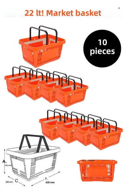 22 Liter 10 Pieces Grocery Basket, Shopping Basket, Grocery Basket with Handle