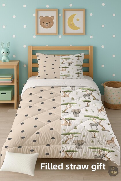 Safari Animals Patterned Single Children's Quilt Sleeping Set Tlag-149