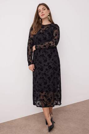 Butik Nilyam Women's Large Size Leopard Detailed Long Dress with