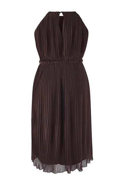 Trendyol Curve Brown Bodycon Maxi Length Chiffon Woven Plus Size Dress  Tbbss25Ah00252- Trendyol