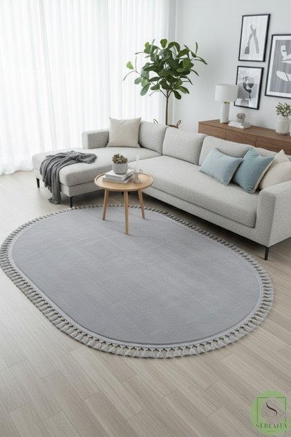 KAYMAZ TABAN GRİ POST/PELUŞ PONPON SAÇAKLI MODERN OTURMA ODASI SALON MUTFAK ÇOCUK ODASI HALISI