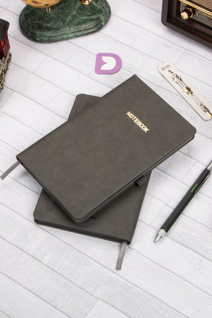 13X21 cm Smoked Leather Hard Cover Dotted Undated Stitched Note School Notebook