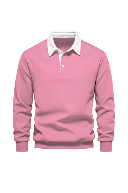 Erkek Retro Renk Bloklu Pamuklu Gömlek Yaka Sweatshirt