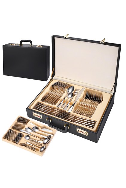Set tacamuri din inox, 72 piese cu diplomat, TRENDY’S, crom