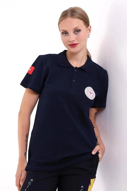 Paramedik Yakalı Unisex Tshirt Kısa Kol - Lacivert