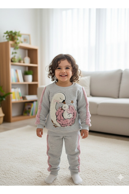 Eid Girls' Plush Detailed Embossed Thick Set Pocketed 100% Cotton