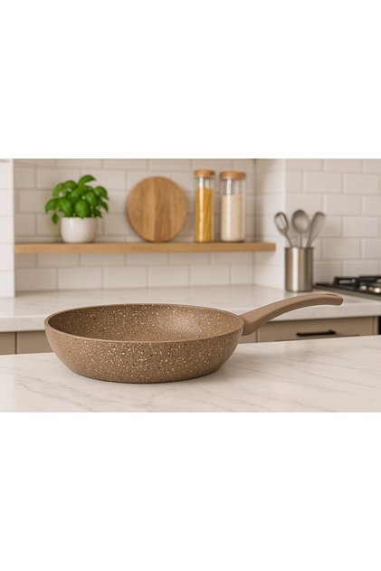 OMS - 28 Cm Non Stick Granite Brown Frypan - Made in Turkey