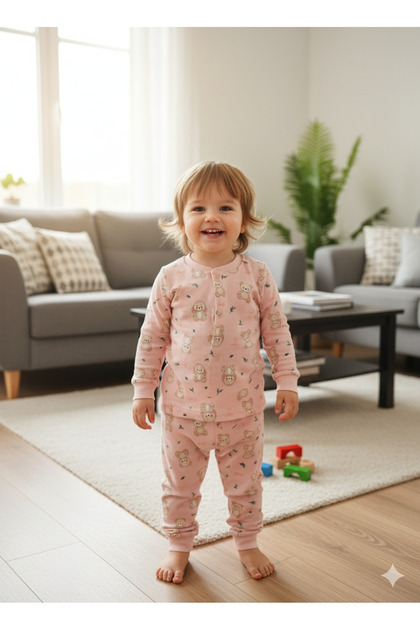 Girl-Boy Baby-Child Pajama Set 100% Cotton Long Sleeve Front Snap Fastener Seasonal