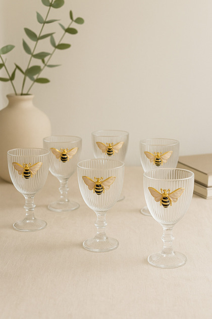 6-Piece Crystal Glass Coffee Side Water Glass Bee Glass 75 ml