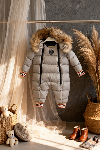 Astronaut Jumpsuit Double Zipper Fur Hooded Gray Jumpsuit
