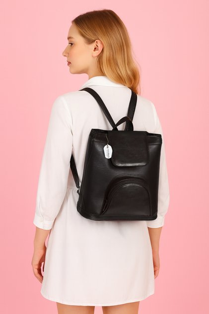 Luxury Genuine Leather Women's Black Backpack with Adjustable Straps