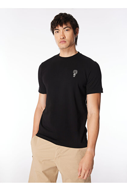 Karl Lagerfeld Bisiklet Yaka Siyah Erkek T-Shirt 755026542221