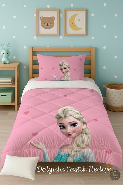 Striped Elsa Patterned Single Children's Quilt Sleeping Set Tlag-097