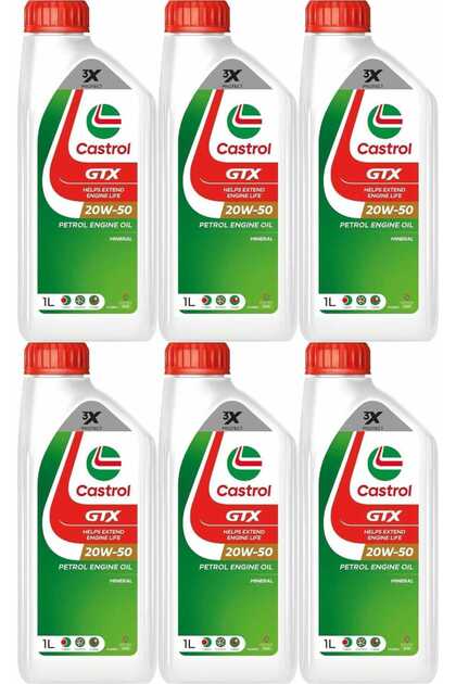 Castrol GTX 20w50 Engine Oil - (6 Packs * 1 Liter) Strong and intelligent engine protection from the first start