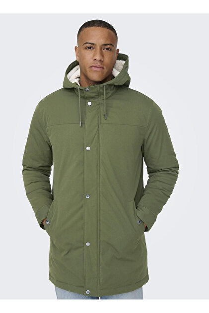 Only & Sons Koyu Yeşil Erkek Kapüşon Yaka Mont