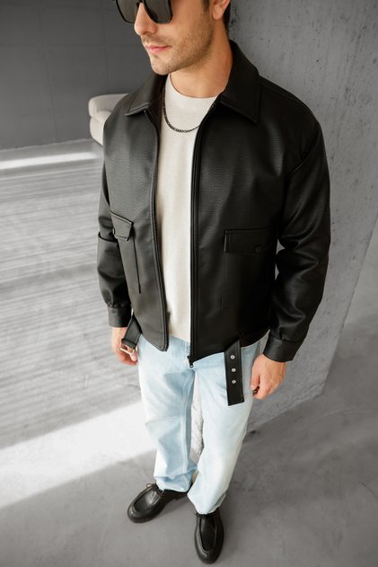 Men's Oversize Fur Lined Belted Leather Jacket