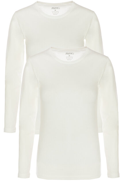 Women's Cream 2-Pack Long Sleeve Cotton Lycra Undershirt 6217