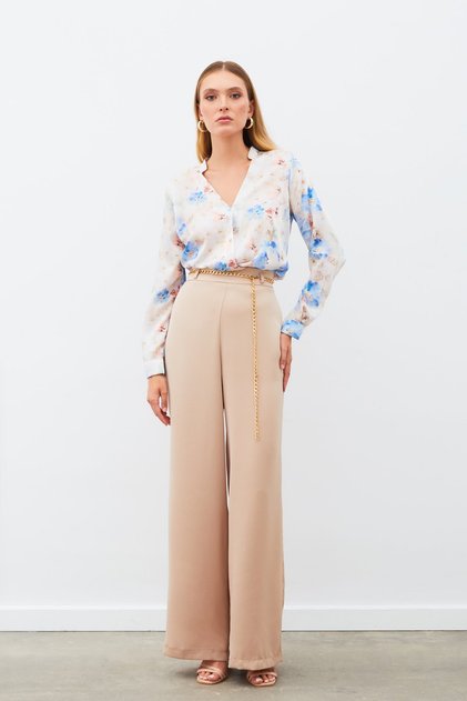 Patterned Double Breasted Blouse - Blue