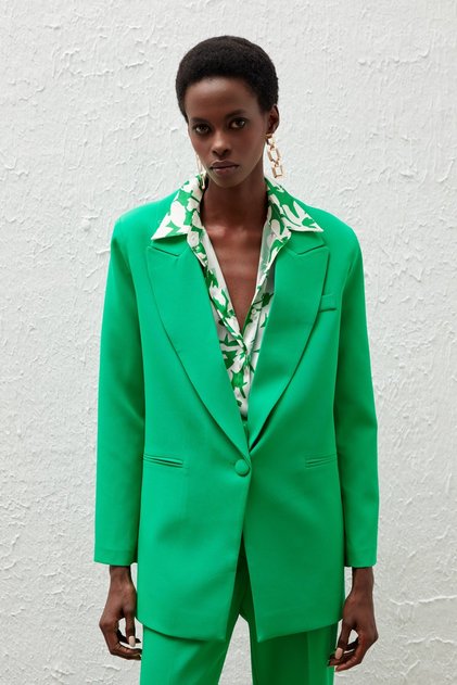Single Button Loose Jacket - Green