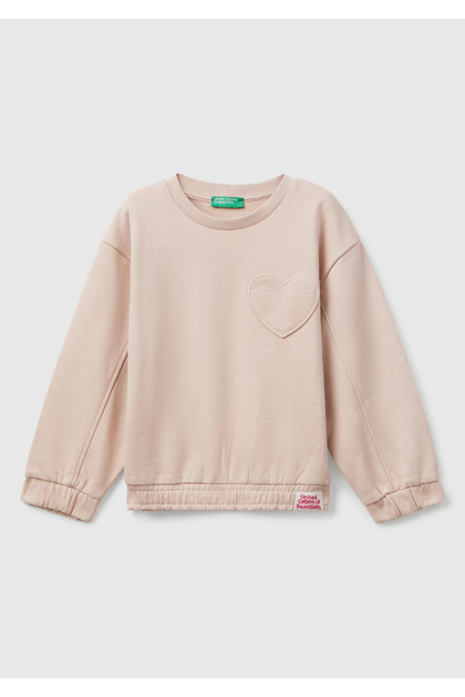 Girl's Dusty Pink Regular Fit Sweatshirt with Stitching Detail and Heart Patch Pockets