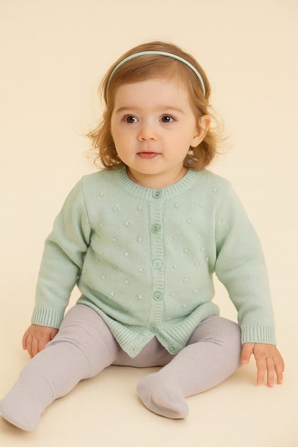 Knitwear Baby Girl Pompom Cardigan Mint