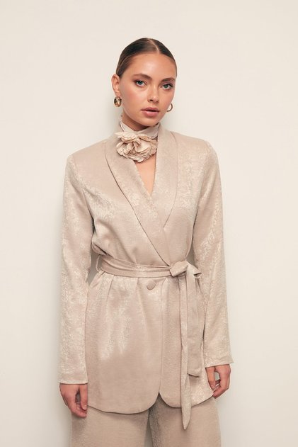 Belted Long Coat - Beige
