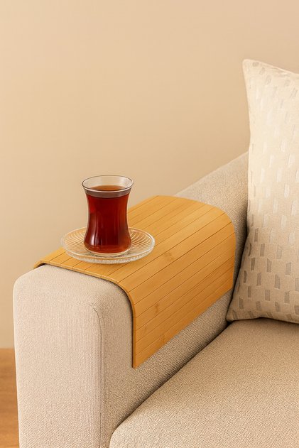 Bambu Kolçak Tepsisi-Kaymaz Sehpa, Katlanabilir, Kol Dayama Üstü Kaymaz Tepsi 29x40cm