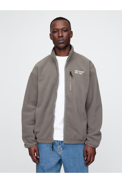 Erkek Gri Logo Arctic Fleece Fermuarlı Ceket