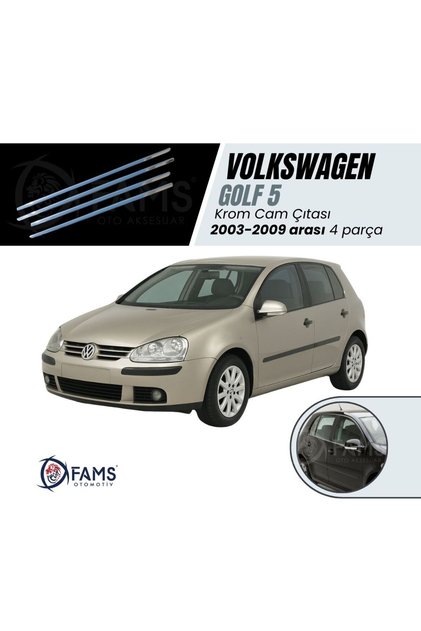 Vw Golf 5 Krom Cam Çıtası 4 Prç, 2003-2009 Arası Paslanmaz Çelik