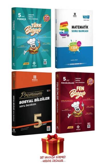 5. Sınıf Türkçe+Matematik+Sosyal Bilgiler+Fen Bilimleri Soru Bankası Seti+Hediye