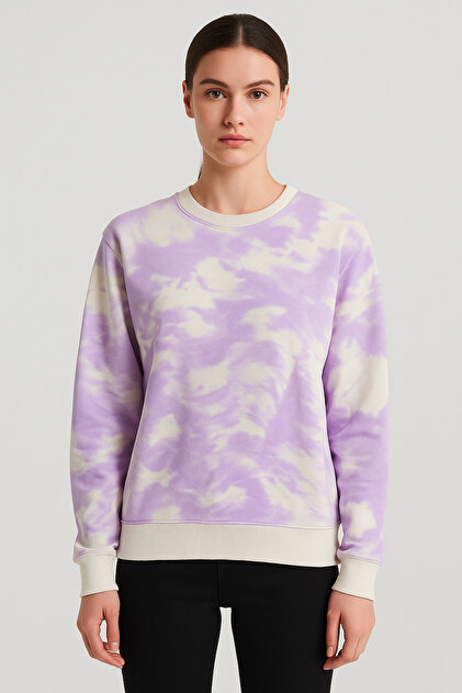 Women's Tie-Dye Pattern Crew Neck Colorful Oversize Relaxed Long Sleeve Sweatshirt