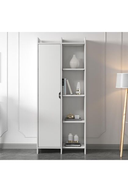 Offer Çok Raflı, Tek Kapaklı Kitaplık - 180 cm, Ev-Ofis, Kütüphane - Beyaz